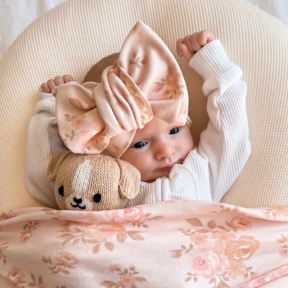 Little & Fern OVERSIZED TOPKNOT | FLORENCE JERSEY - Floral Peach Headband